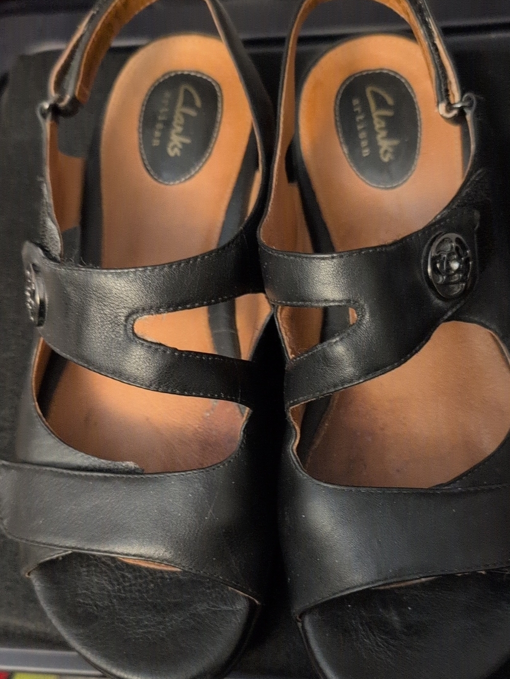 Clarks Black Leather Women’s Strappy Slingback Sandals